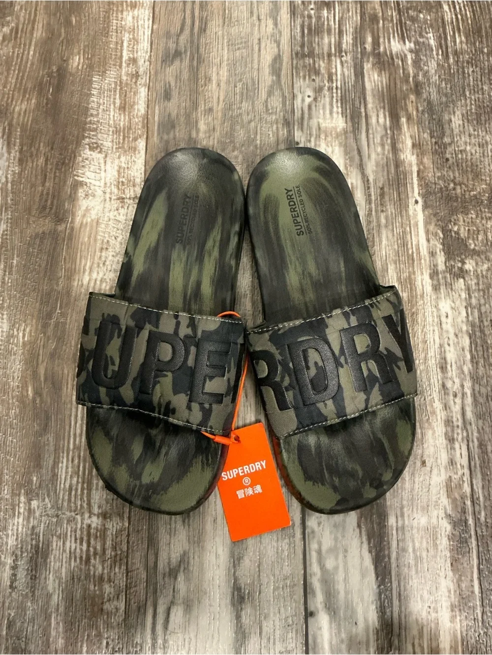 Superdry Olive Green Camo Slide Sandals Size 9-10